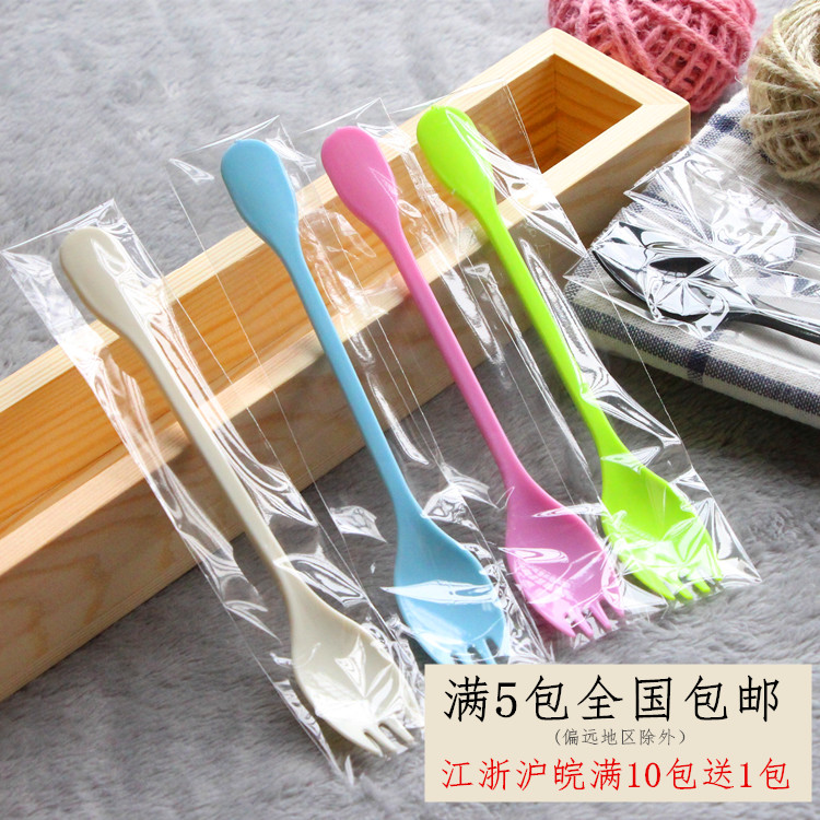 加厚一次性叉勺彩色叉勺一体布丁勺长柄塑料叉勺蛋糕叉甜品勺6色在类目 餐饮具, 餐具, 叉/勺/筷套装中 - 来自Buy2taobao.com提供专业的淘宝代购服务