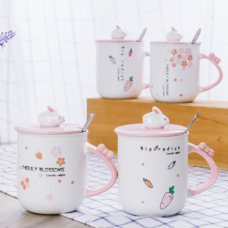 兔子陶瓷杯超萌可爱女生樱花日式水杯子带盖勺立体萌物咖啡马克杯|ruв категории посуда, кубок/кубок/чайник, кружка - от Buy2taobao.com для оказания профессиональной услуги покупки агента Taobao