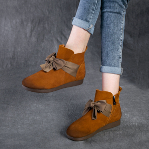 Giày đế bệt đế xuồng retro đế bằng da mềm đế cao đế mềm, giày cao gót nữ thoải mái thời trang nơ da mùa thu - Giày cao gót