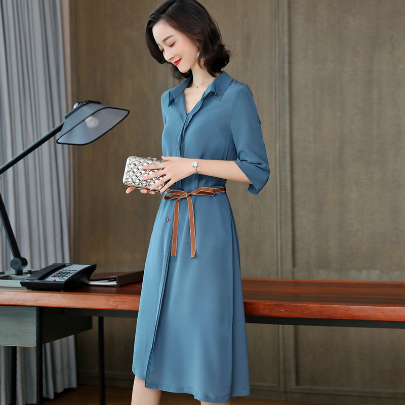 silk dress 2019 summer Real silk Frenum Short sleeved Socket Mid length version mulberry silk Dressin the Women's clothing/Boutique , Dress category - from Buy2taobao.com to provide professional Taobao agent buy service