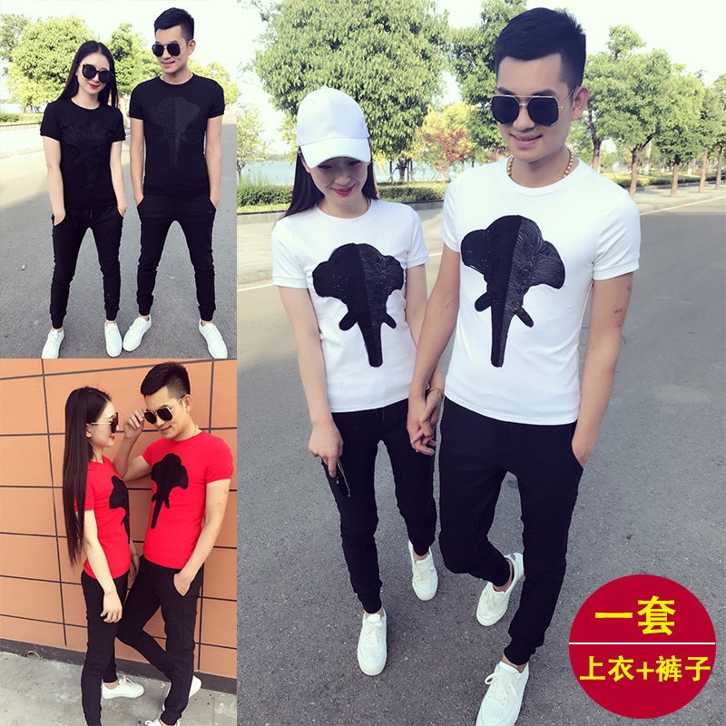 2019新品夏季情侣T恤套装短袖男韩版修身青少年时尚圆领半袖一套在类目 男装, T恤中 - 来自Buy2taobao.com提供专业的淘宝代购服务