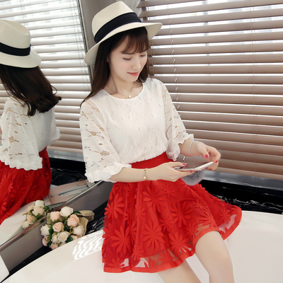 新款女装显瘦淑女蕾丝上衣半身蓬蓬裙两件套连