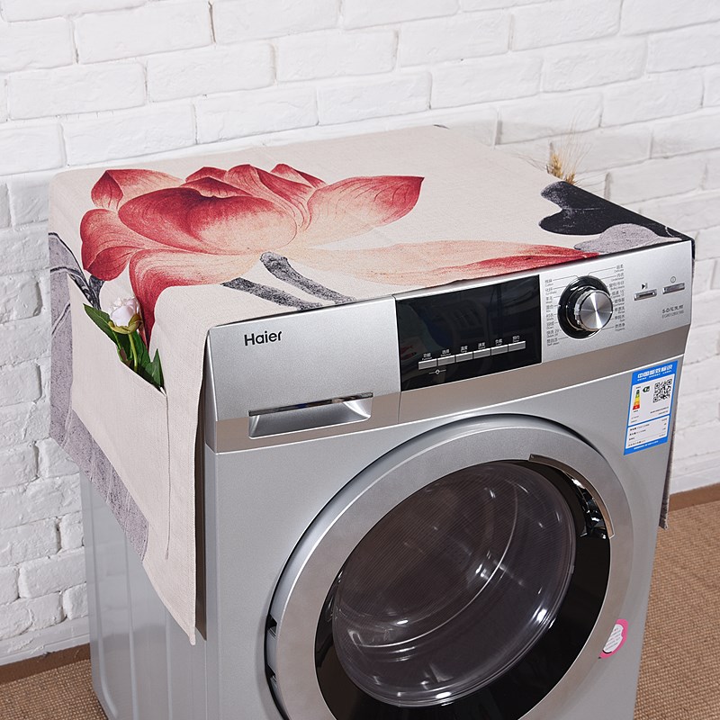 新中式荷花棉麻创意盖布盖巾 冰箱洗衣机床头柜子防尘罩在类目 居家布艺, 防尘保护罩, 万能盖巾中 - 来自Buy2taobao.com提供专业的淘宝代购服务