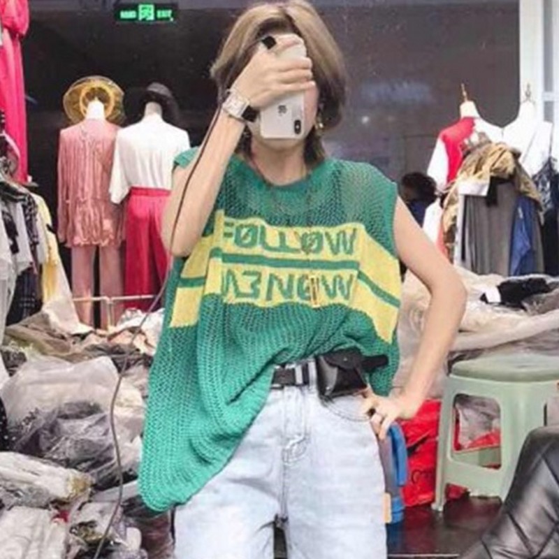 歐貨夏季新款時尚百搭镂空針織罩衫女字母寬松薄款網眼馬甲背心潮在類目 女裝/女士精品, 毛針織衫中 - 來自Buy2taobao.com提供專業的淘寶代購服務