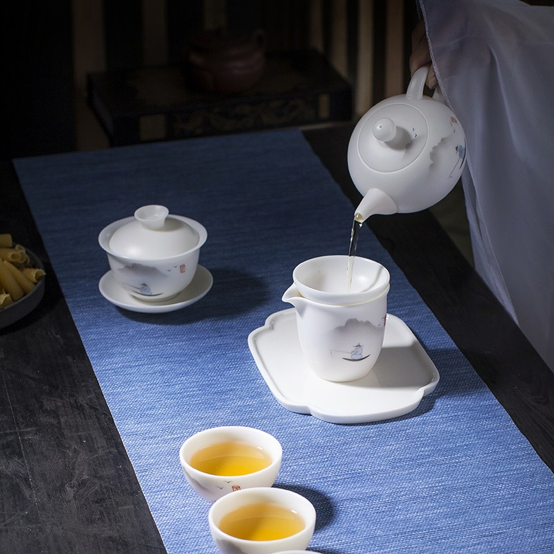 白瓷功夫茶具套装德化素烧陶瓷手绘茶壶茶杯家用送礼整套三才盖碗|msdalam kategori pinggan mangkuk, set teh, Kung Fu teh - dari Buy2taobao.com untuk memberikan perkhidmatan ejen Taobao profesional membeli