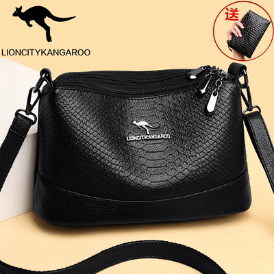 狮城袋鼠中老年女包2020新款潮真皮质感斜挎包女士多层单肩妈妈包