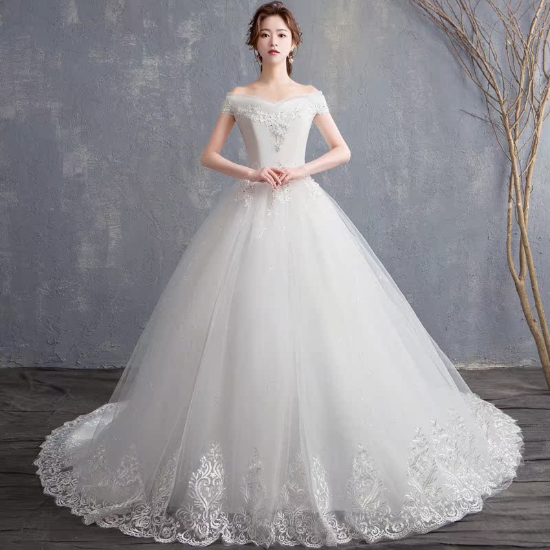 婚纱2018新款拖尾刺绣机显瘦机绣梦幻一字肩苏州虎丘婚纱婚纱中腰|ruв категории Женская одежда, Cвадебные платья, свадебное платье - от Buy2taobao.com для оказания профессиональной услуги покупки агента Taobao
