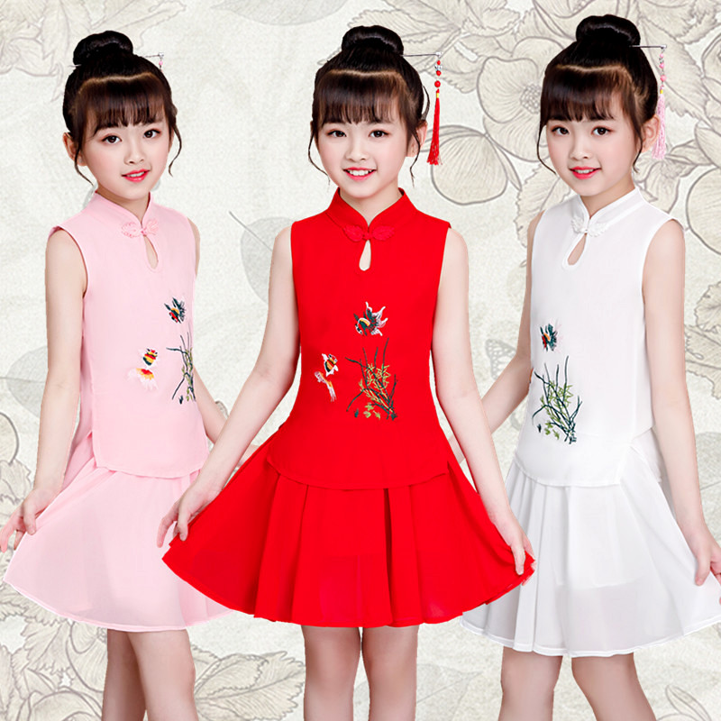 girl Hanfu Summer wear Improvement cheongsam Chinese style Embroidery Chiffon Dress Two piece set Princess Dress Western style Ultra centsin the Children/Baby/Family fitted , Children's Robes/Costume/National costume , Costume category - from Buy2taobao.com to provide professional Taobao agent buy service