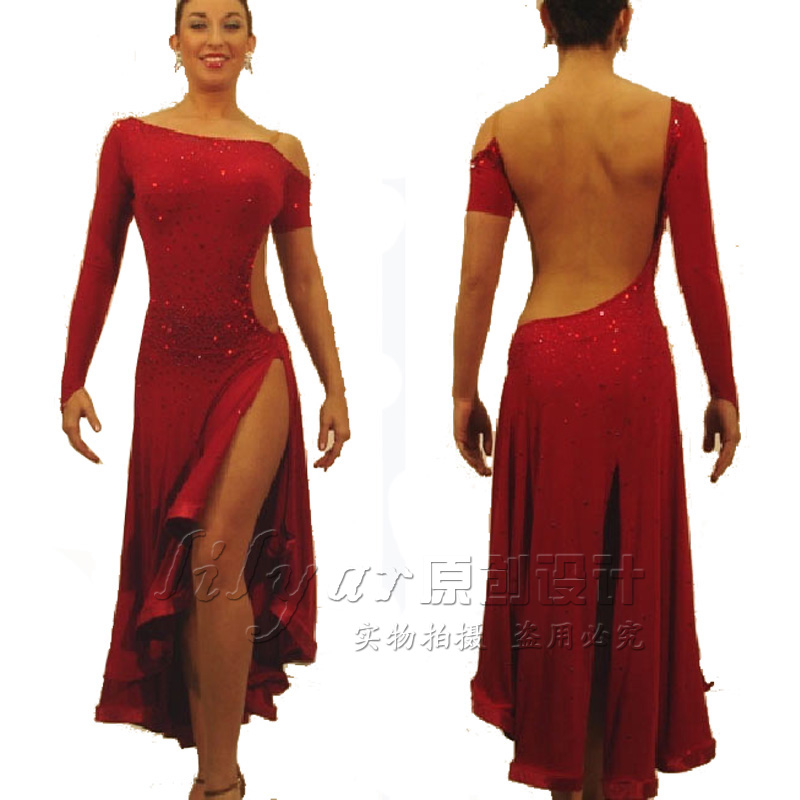 Latin Game service costume adult Costume gules Oblique Long sleeve Wrapped hip Bouffancy Fishbonein the Sports/Yoga/Fitness/Fans supplies , Dance/Aerobics/Gymnastics , Latin , Latin dance costumes category - from Buy2taobao.com to provide professional Taobao agent buy service