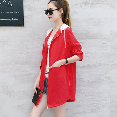 2018夏季新款韩版宽松防晒衣服女中长款连帽衫休闲薄款风衣外套潮