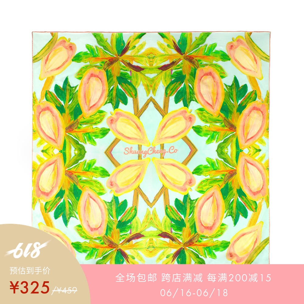 Double into Areca Cyril Papaya Fruit tree printing Real silk Satin Large square Satomi Ishihara Oil Painting fresh Silk scarfin the Accessories/Leather belt/Hat/Muffler , Muffler/Scarves/Shawl category - from Buy2taobao.com to provide professional Taobao agent buy service