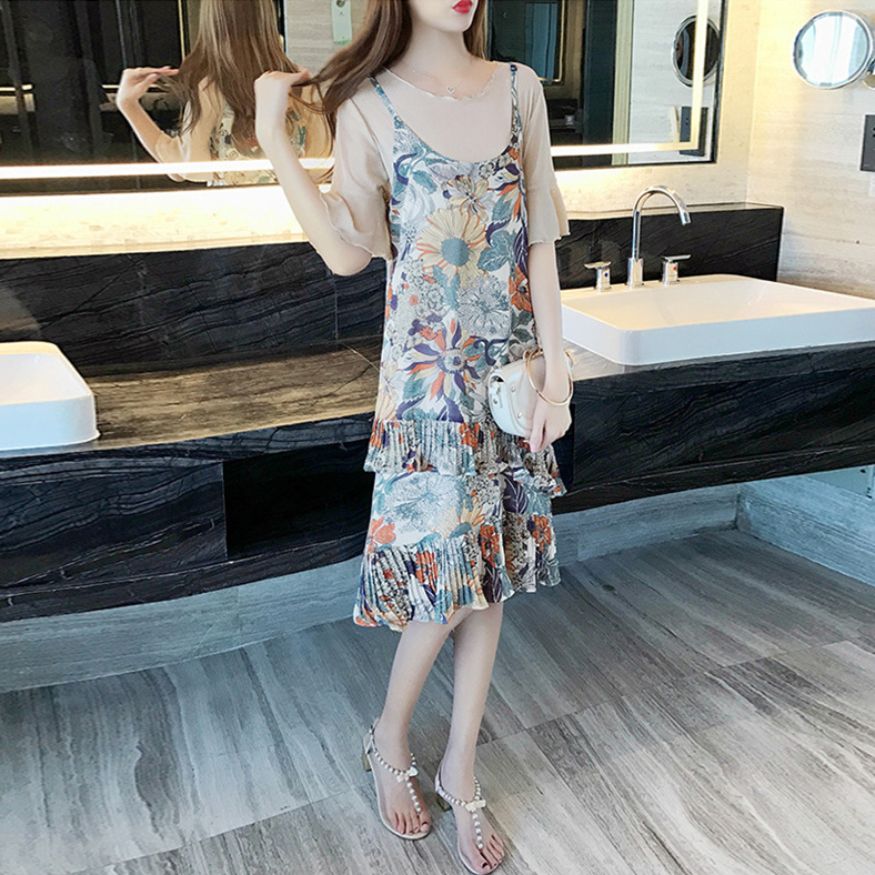 pregnant woman summer Dress Fashionable 2019 Easy Mid length version fresh Chiffon Dress braces skirt Two suitin the Maternity/Maternal supplies/Nutrition , Maternity , Dress category - from Buy2taobao.com to provide professional Taobao agent buy service