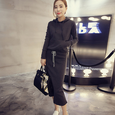 2018新品秋装韩版大码女装纯棉卫衣套装裙连帽两件套长袖外套潮冬