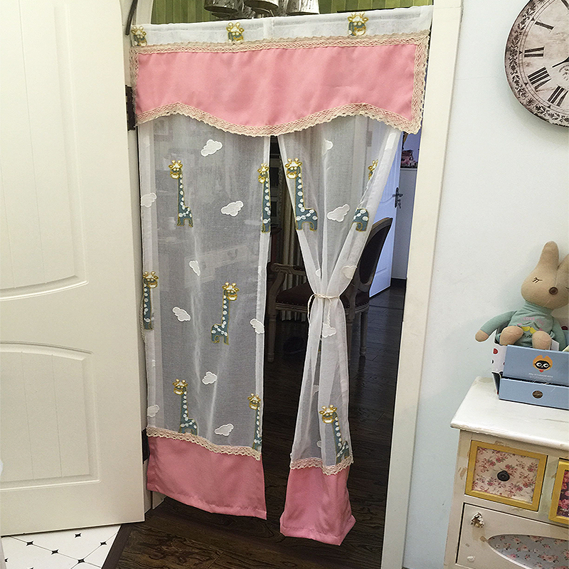 Cute pink Giraffe Princess Room Cartoon high-grade Embroidery Shazhi door curtain Finished mosquito curtain 2 colorsin the Home Fabric , Curtains and curtain accessories , Curtain category - from Buy2taobao.com to provide professional Taobao agent buy service