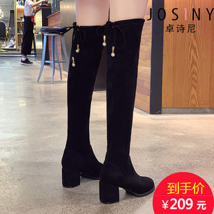 zhuoshini's new high-heeled small net red lace up high boots in winter and autumn 2019