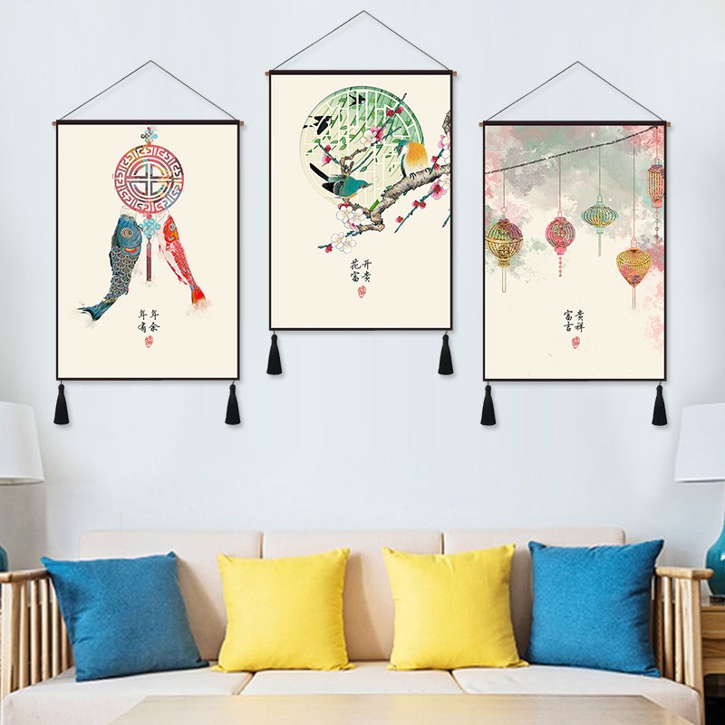 Chinese living room Decorative painting Restaurant sofa Background wall Tapestry Chinese style hotel Valance Entrance Triplet Tapestriesin the Home Fabric , Tapestry/Tapestry category - from Buy2taobao.com to provide professional Taobao agent buy service