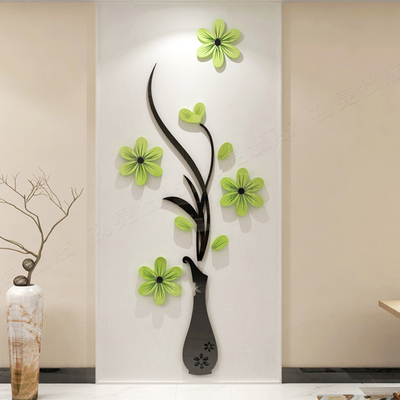 花瓶梅3d立体墙贴水晶亚克力客厅沙发电视背景玄关墙家居饰品墙贴