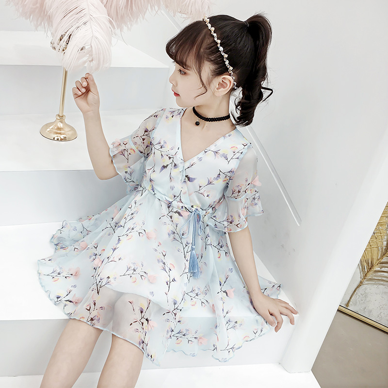 女童雪纺连衣裙2019夏季超洋气儿童短袖韩版公主裙中大童碎花裙子|ruв категории Детская одежда, юбки (новый), платье - от Buy2taobao.com для оказания профессиональной услуги покупки агента Taobao