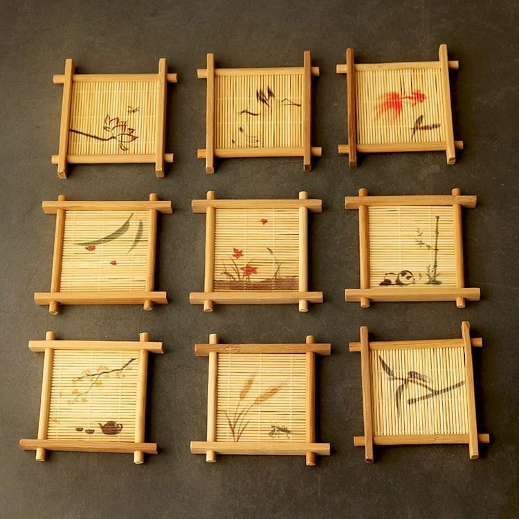 印花杯垫茶杯垫杯托隔热垫子方形井字竹席功夫茶具配件|ruв категории посуда, кубок/кубок/чайник, подставки - от Buy2taobao.com для оказания профессиональной услуги покупки агента Taobao
