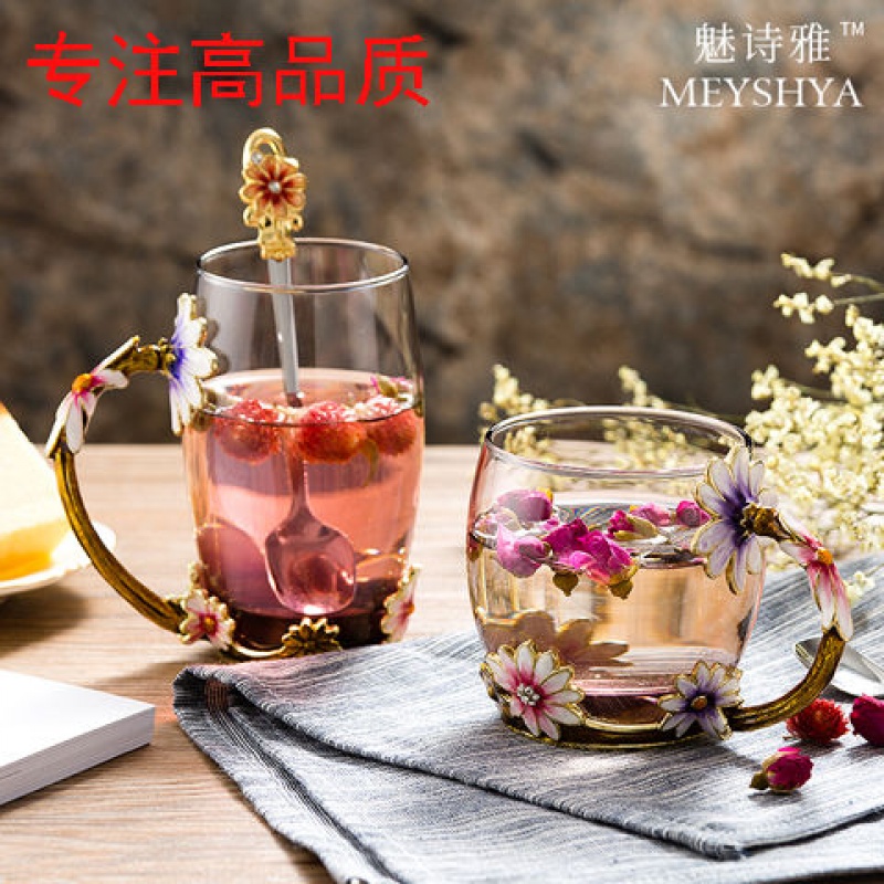 魅诗雅创意礼品珐琅彩高档水杯水晶耐热玻璃杯花茶杯咖啡果汁情侣|ruв категории посуда, до дна/бокал/вино, бокал - от Buy2taobao.com для оказания профессиональной услуги покупки агента Taobao