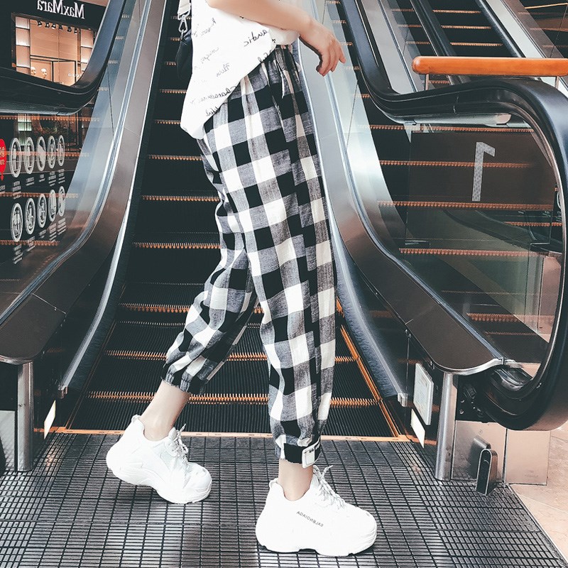 2019 summer Thin section Ninth pants Versatile lattice Casual pants student Korean Edition Easy Haren pantsin the Women's clothing/Boutique , Pants , Casual pants category - from Buy2taobao.com to provide professional Taobao agent buy service