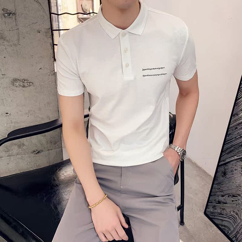 2019夏季新款套头英文刺绣半袖t恤衫男士翻领修身翻领短袖POLO衫|msdalam kategori Pakaian Lelaki, shirt Polo - dari Buy2taobao.com untuk memberikan perkhidmatan ejen Taobao profesional membeli