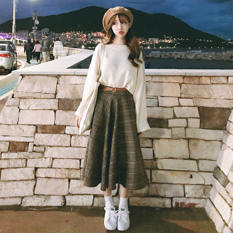 格子半身裙女2018秋冬新款复古高腰百搭学生中长裙伞裙a字裙在类目 女装/女士精品, 半身裙中 - 来自Buy2taobao.com提供专业的淘宝代购服务