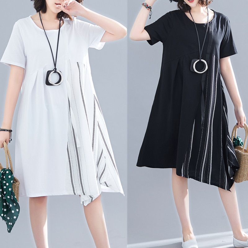 Large Cover the belly Dress By age Fat women Western style Easy fashion Short sleeved Middle-skirt summer new pattern 2019in the Women's clothing/Boutique , Large size women category - from Buy2taobao.com to provide professional Taobao agent buy service