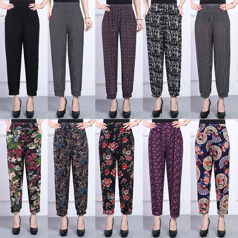 Mom pants Knickers 2019 Thin section Middle and old age Large Easy Panties Straight Nine points Flower pantsin the Women's clothing/Boutique , Pants , Casual pants category - from Buy2taobao.com to provide professional Taobao agent buy service