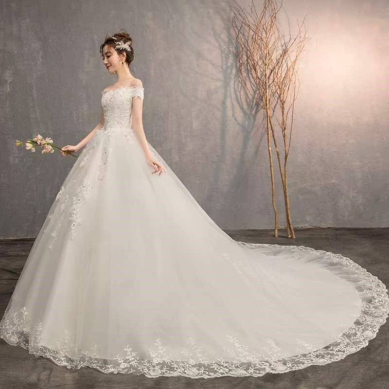 Wedding dress 2019 new pattern bride Show thin With sleeves Off Shoulder Self cultivation pregnant woman Tall and thin Trailing wedding dressin the Women's clothing/Boutique , Wedding/Cheongsam/Formal dress , Wedding category - from Buy2taobao.com to provide professional Taobao agent buy service