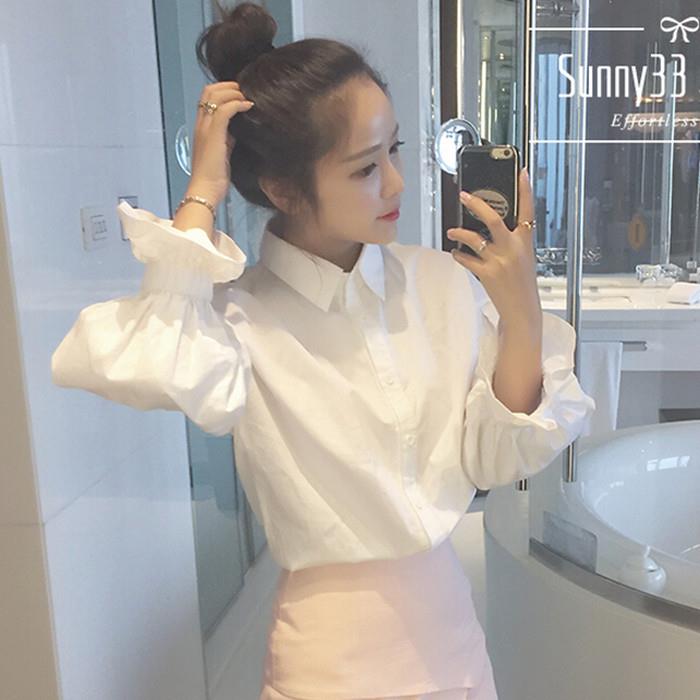 秋冬装女装韩版学院风泡泡袖白色衬衫学生宽松百搭长袖衬衣上衣寸|ruв категории Женская одежда, рубашка - от Buy2taobao.com для оказания профессиональной услуги покупки агента Taobao