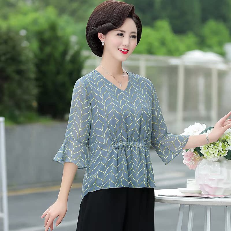 2019 Western style mom Summer wear Chiffon Two suit Sleeve new pattern Blouse middle age Women's wear Short sleeved T-shirt jacketin the Men's clothing, Sweater category - from Buy2taobao.com to provide professional Taobao agent buy service