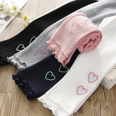 女童春装打底裤2019新款韩版爱心刺绣木耳边长裤宝宝百搭外穿裤子