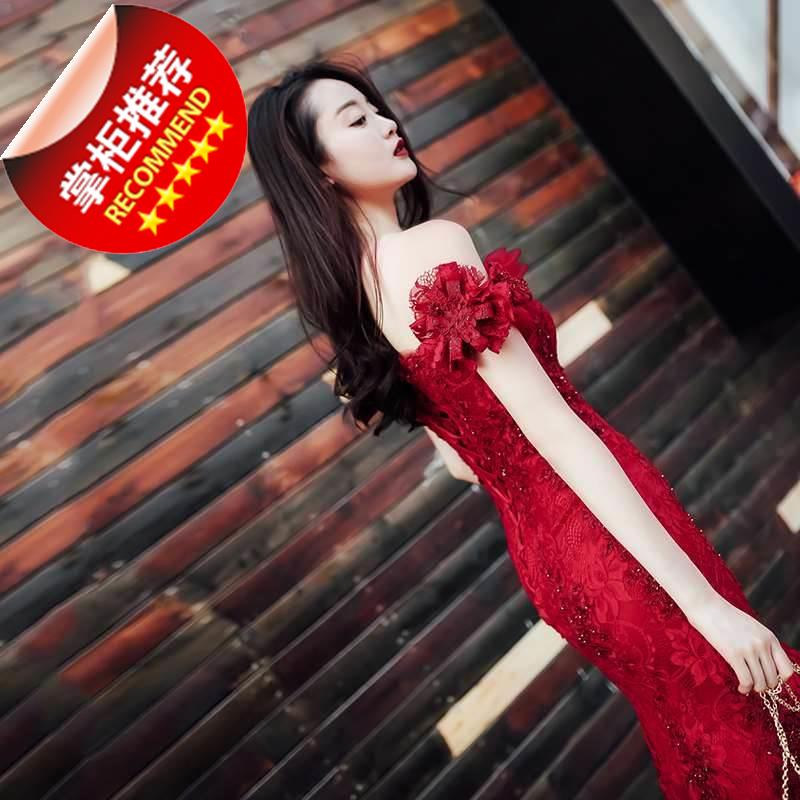 结婚敬酒服新娘酒红色花朵婚庆礼服修身一字肩长款显瘦鱼尾c晚礼|msdalam kategori Butik wanita / wanita, perkahwinan/Cheongsam/pakaian, pakaian/malam - dari Buy2taobao.com untuk memberikan perkhidmatan ejen Taobao profesional membeli