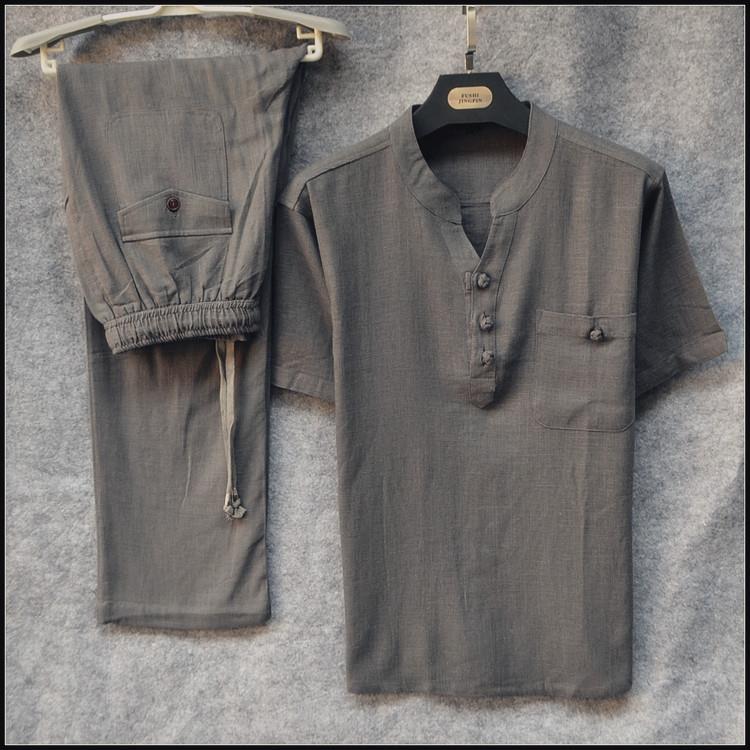 XL Chinese style Cotton and hemp suit Short sleeved T-shirt Men's Tang costume Easy Middle and old age Flax dadin the Men's clothing, National costume category - from Buy2taobao.com to provide professional Taobao agent buy service