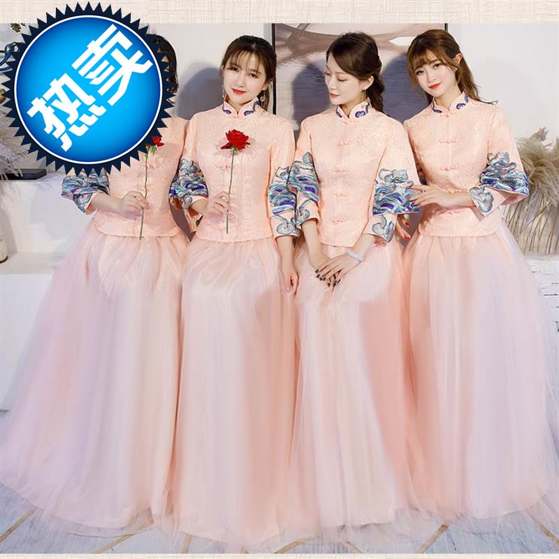 中式伴娘服2019春季新款粉色伴娘裙新娘长款77复古姐妹团显瘦礼服|ruв категории Женская одежда, Cвадебные платья, платье/вечернее платье - от Buy2taobao.com для оказания профессиональной услуги покупки агента Taobao