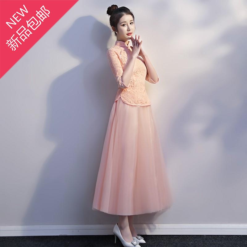 伴娘服中式 2018新K款长袖粉色姐妹团演出服女复古伴娘团显瘦大码|msdalam kategori Butik wanita / wanita, perkahwinan/Cheongsam/pakaian, pakaian/malam - dari Buy2taobao.com untuk memberikan perkhidmatan ejen Taobao profesional membeli