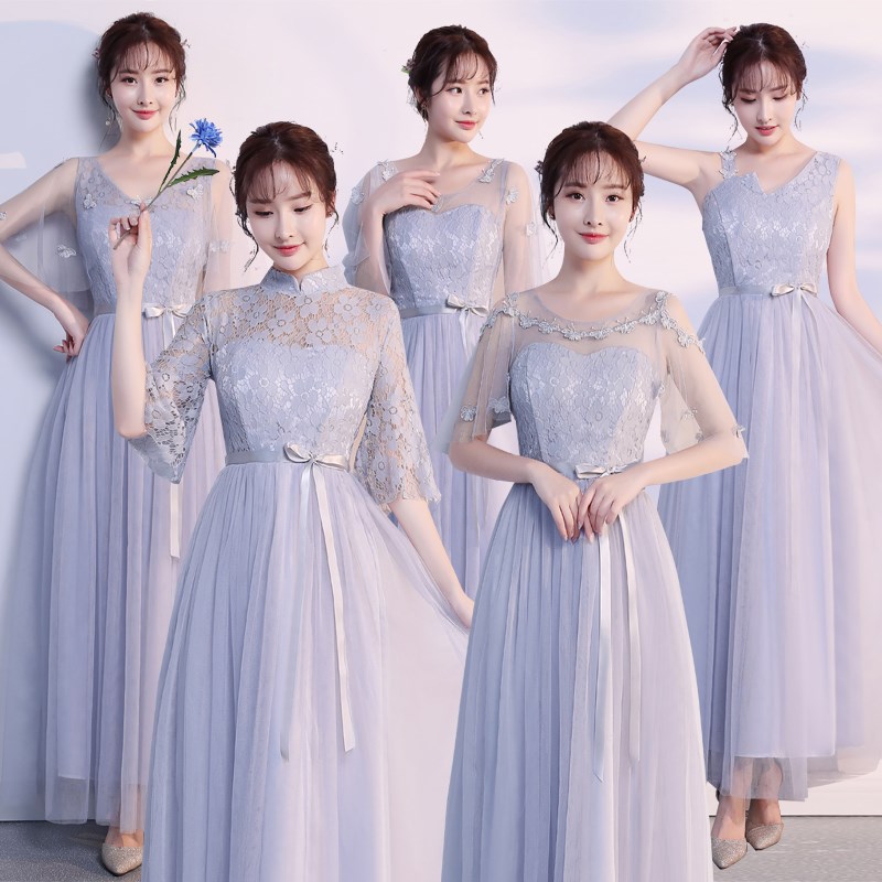 Bridesmaid dress woman 2019 new pattern Mid length version Show thin full dress Bridesmaid Dress grey Bridesmaid full dress Sister skirtin the Women's clothing/Boutique , Wedding/Cheongsam/Formal dress , Formal dress/Evening category - from Buy2taobao.com to provide professional Taobao agent buy service