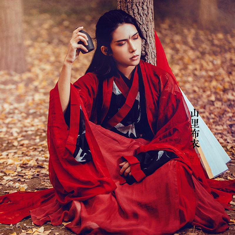 红色古装男装抖音男古风套装魏晋风广袖襦裙大袖印花侠客中.|ruв категории Мужская одежда, национальная одежда - от Buy2taobao.com для оказания профессиональной услуги покупки агента Taobao