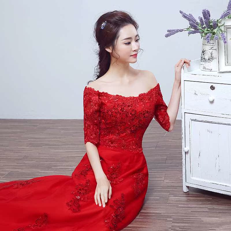 時尚款網紗簡約2017紅禮服修身新娘裝新娘婚紗秋冬季結婚新娘中式在類目 女裝/女士精品, 婚紗/旗袍/禮服, 禮服/晚裝中 - 來自Buy2taobao.com提供專業的淘寶代購服務