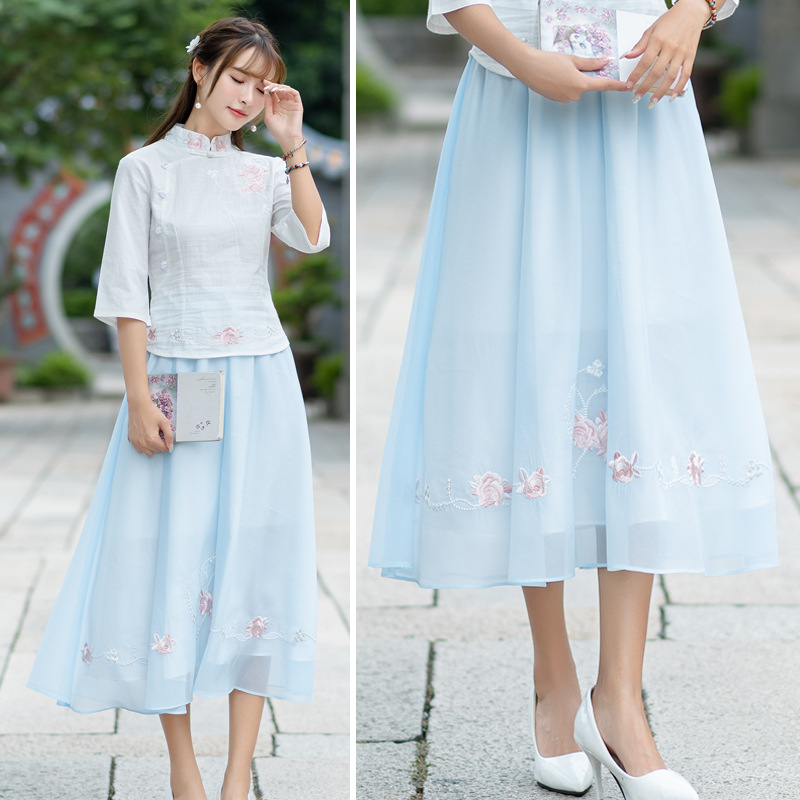 Real shot new pattern Like a breath of fresh air Embroidery skirt three layers design Versatile Elastic waist femalein the Personalized custom/Design Services/DIY , Custom clothing bags , Custom clothing , Cheongsam custom category - from Buy2taobao.com to provide professional Taobao agent buy service