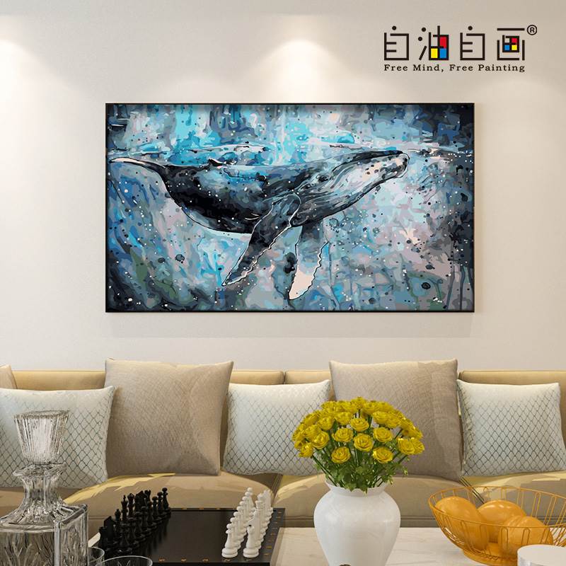 Digital painting diy Hand drawn a living room Significant bedroom animal Oil Decorative painting Hanging picture Blue Whalein the Home accessories , Decorative painting , DIY/Digital painting category - from Buy2taobao.com to provide professional Taobao agent buy service