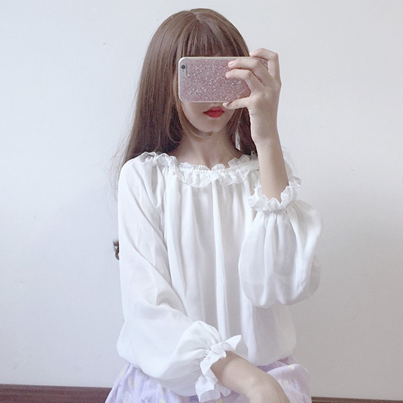 2019春装新款韩版宽松百搭蕾丝灯笼袖衫长袖衫上衣夏女装学生|ruв категории Женская одежда, кружева свитер/шифон рубашка - от Buy2taobao.com для оказания профессиональной услуги покупки агента Taobao