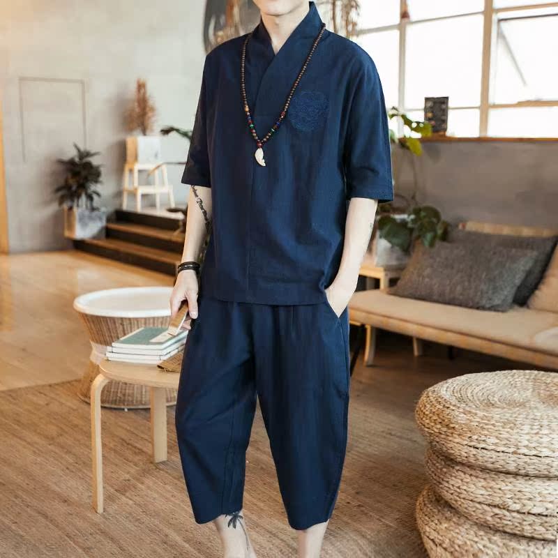 中国风中式佛系套装古装禅服茶服亚麻唐装男装道袍棉麻复古风汉服|ruв категории Мужская одежда, национальная одежда - от Buy2taobao.com для оказания профессиональной услуги покупки агента Taobao