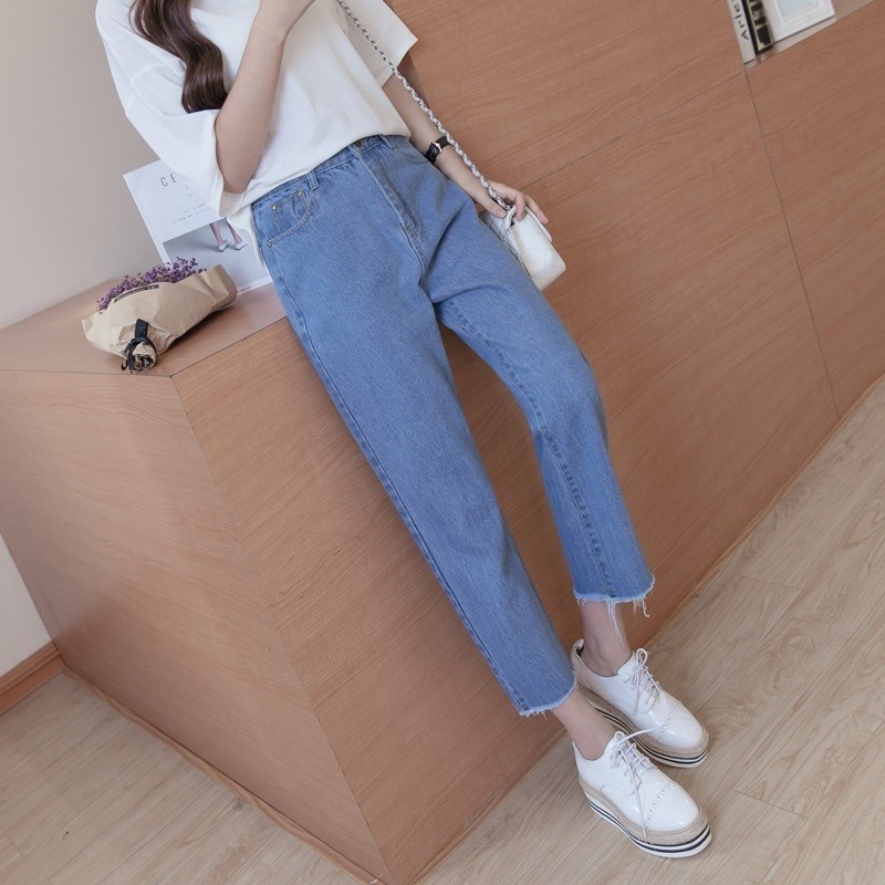 高腰牛仔裤女夏季九分裤韩版学生BF风毛边哈伦裤休闲宽松裤子在类目 女装/女士精品, 牛仔裤中 - 来自Buy2taobao.com提供专业的淘宝代购服务