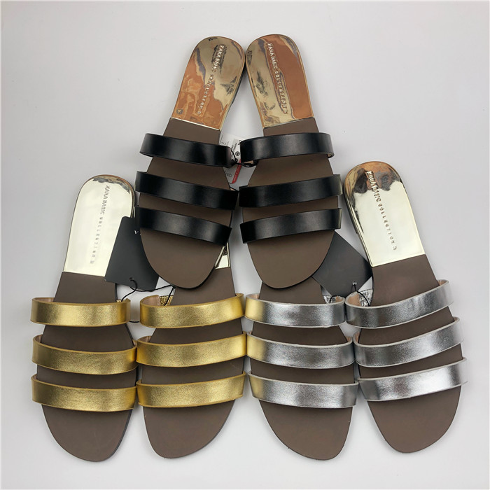 Spain summer new pattern Sandals Simplicity Toe Strip Cow leather Sandy beach Flat bottom Semi slipperin the Women's Shoes, Slippers category - from Buy2taobao.com to provide professional Taobao agent buy service