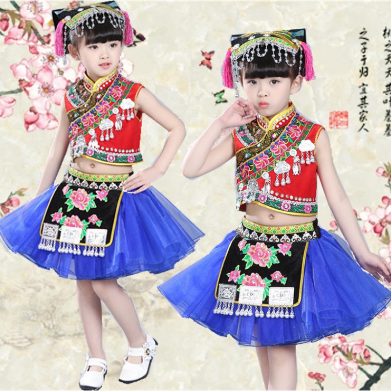 六一少数民族壮族佤族彝族瑶族苗族舞蹈演出服装儿童纱裙表演服饰|ruв категории Ручная работа, национальных меньшинств, в особенности ремесла, ва - от Buy2taobao.com для оказания профессиональной услуги покупки агента Taobao