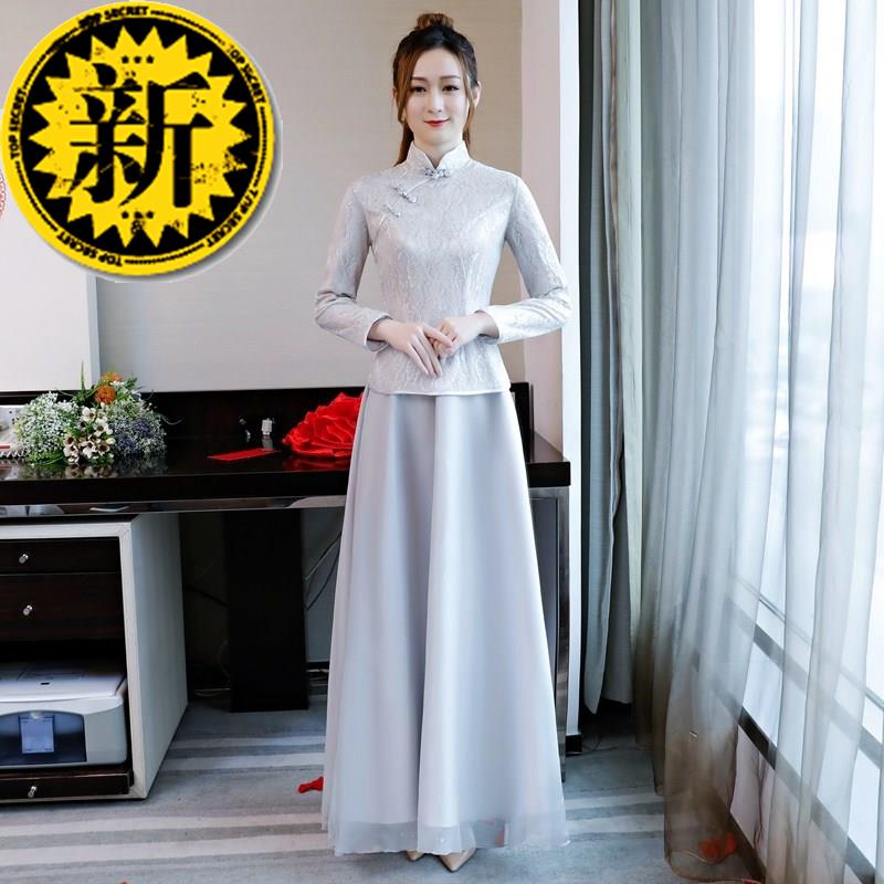 伴娘服中式复古姐妹团旗袍裙2018新款灰色长。款晚礼服女毕业典礼|ruв категории Женская одежда, Cвадебные платья, платье/вечернее платье - от Buy2taobao.com для оказания профессиональной услуги покупки агента Taobao