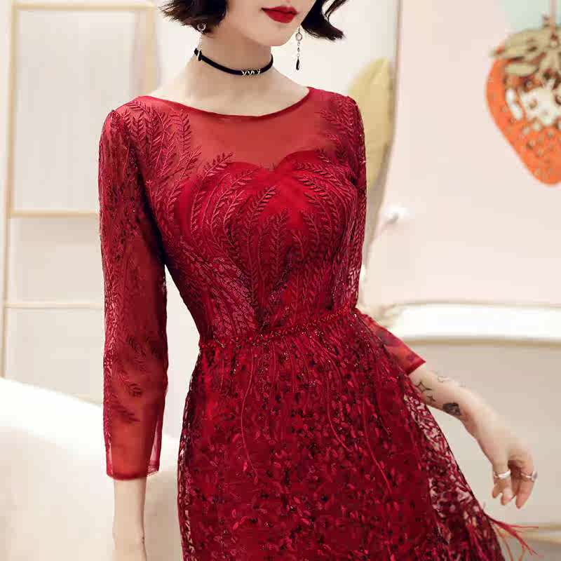 Toast clothing bride summer 2019 marry new pattern Mid length version gules Evening dress Little Long sleeve Show thinin the Women's clothing/Boutique , Wedding/Cheongsam/Formal dress , Formal dress/Evening category - from Buy2taobao.com to provide professional Taobao agent buy service