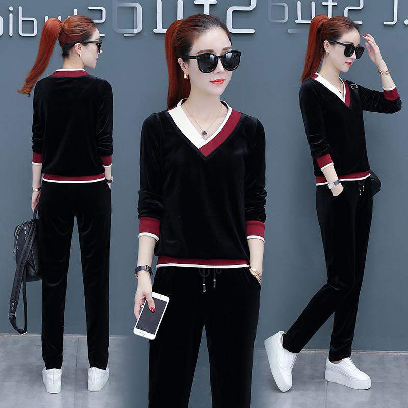 热卖双面金丝绒卫衣运动服2019春秋女新款大码时尚V领长袖套装两|msdalam kategori Butik wanita / wanita, menetapkan/pakaian seragam pelajar/seragam kerja, saman sukan Leisure - dari Buy2taobao.com untuk memberikan perkhidmatan ejen Taobao profesional membeli